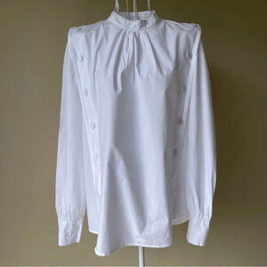 BA&SH mock neck oversized long sleeve with button accent cotton white top size 2